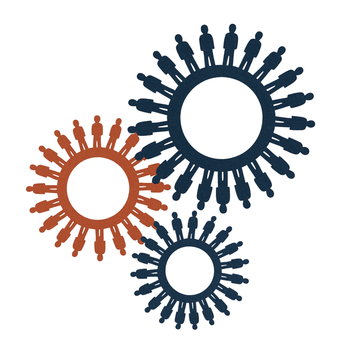 Human silhouettes forming interlocking gears representing the mechanics of organisational behaviour
