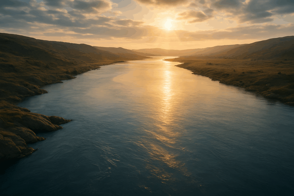 A calm river glowing with sunrise light, symbolising recovery, renewed clarity, and team alignment after change.