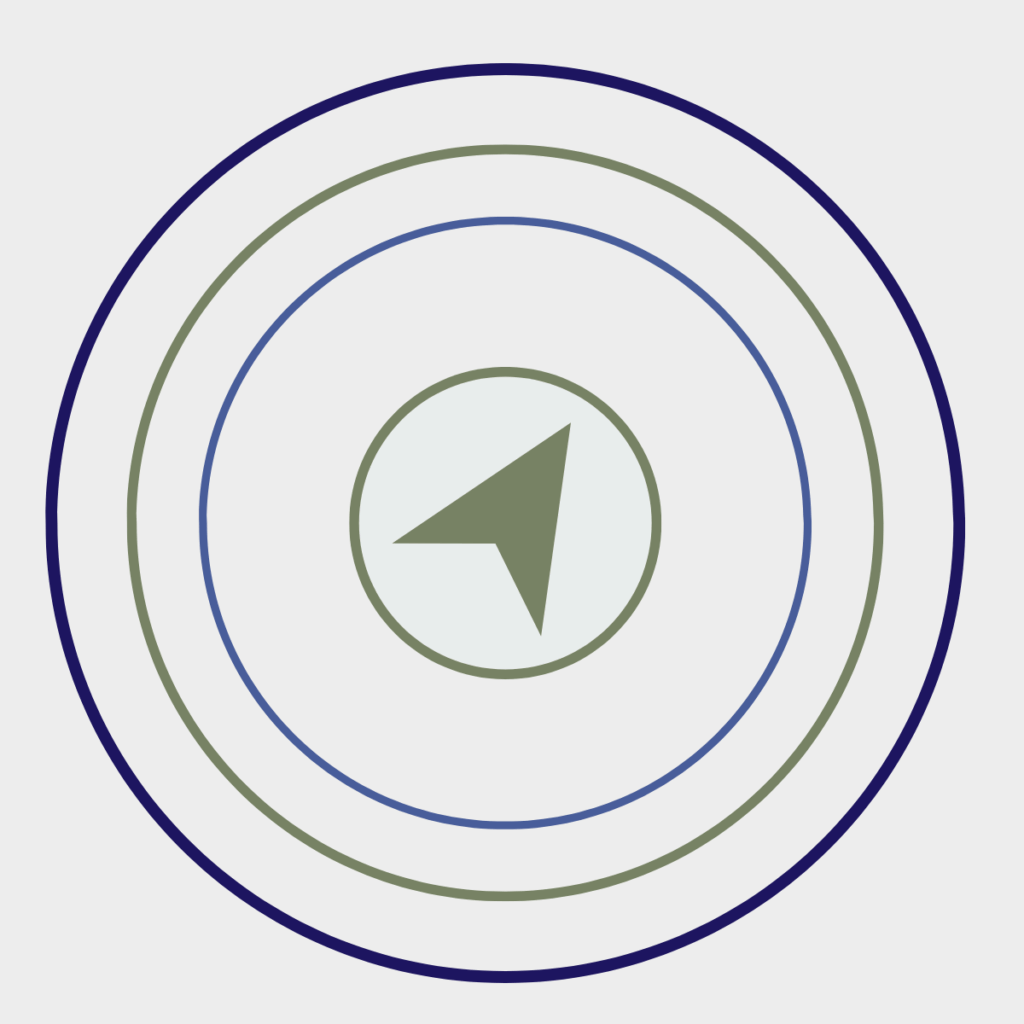 A minimalist compass surrounded by three perfectly aligned rings, symbolising how effective CEO decision-making brings strategy, culture, and execution into clear alignment.